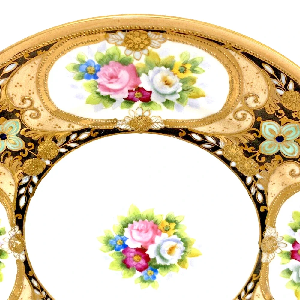 Vintage Morimura Noritake Plate Hand Painted Multicolor Floral Gold Moriage 7.5